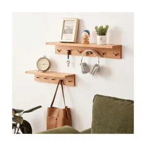Estante para perchero montado en la pared de madera de_4