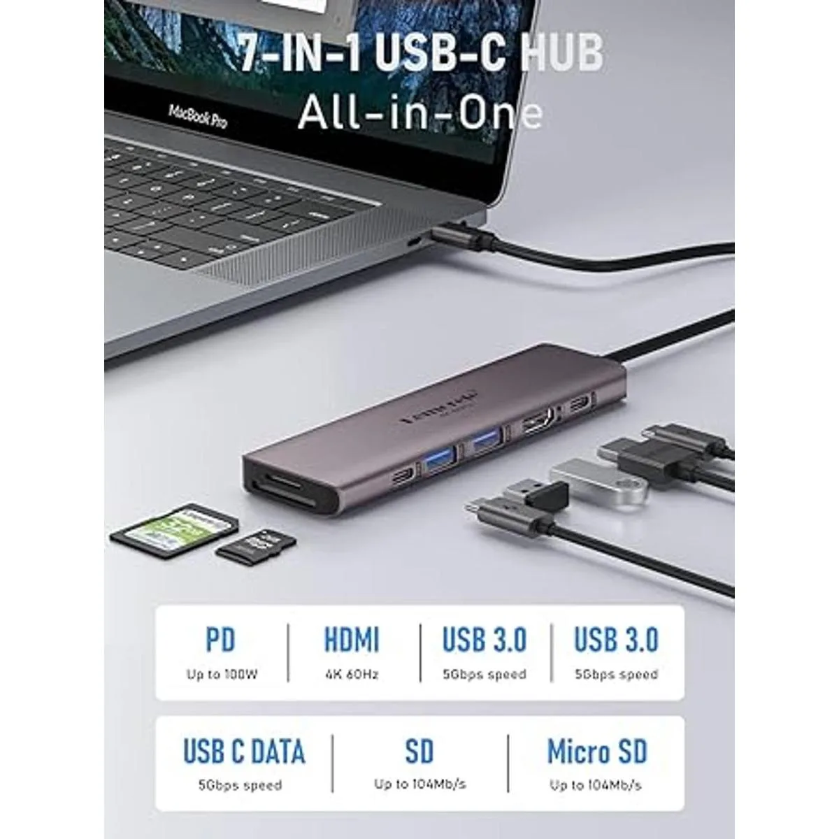 Adaptador multipuerto USB C Hub Lemorele 7 en 1 tipo C 4K_2