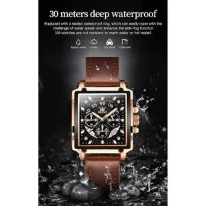 OLEVS Relojes cuadrados para hombres de cuero marrón_5