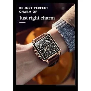 OLEVS Relojes cuadrados para hombres de cuero marrón_3