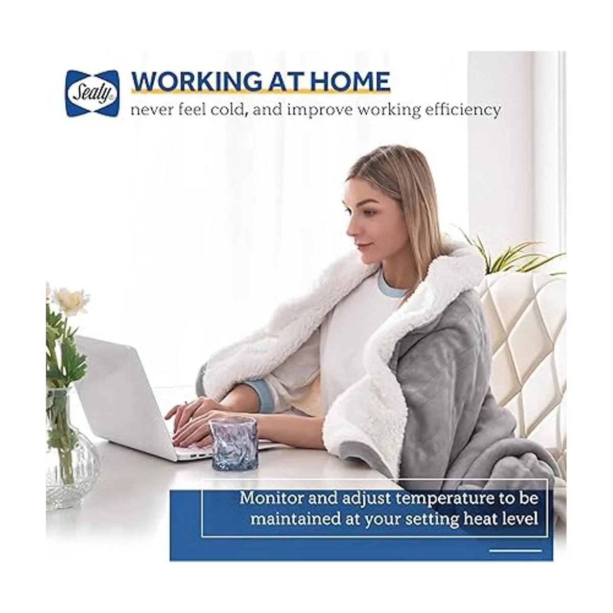 Sealy Manta eléctrica manta térmica de franela y sherpa_5