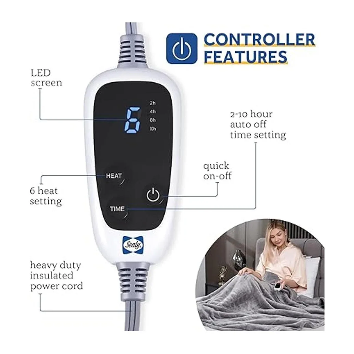 Sealy Manta eléctrica manta térmica de franela y sherpa_3