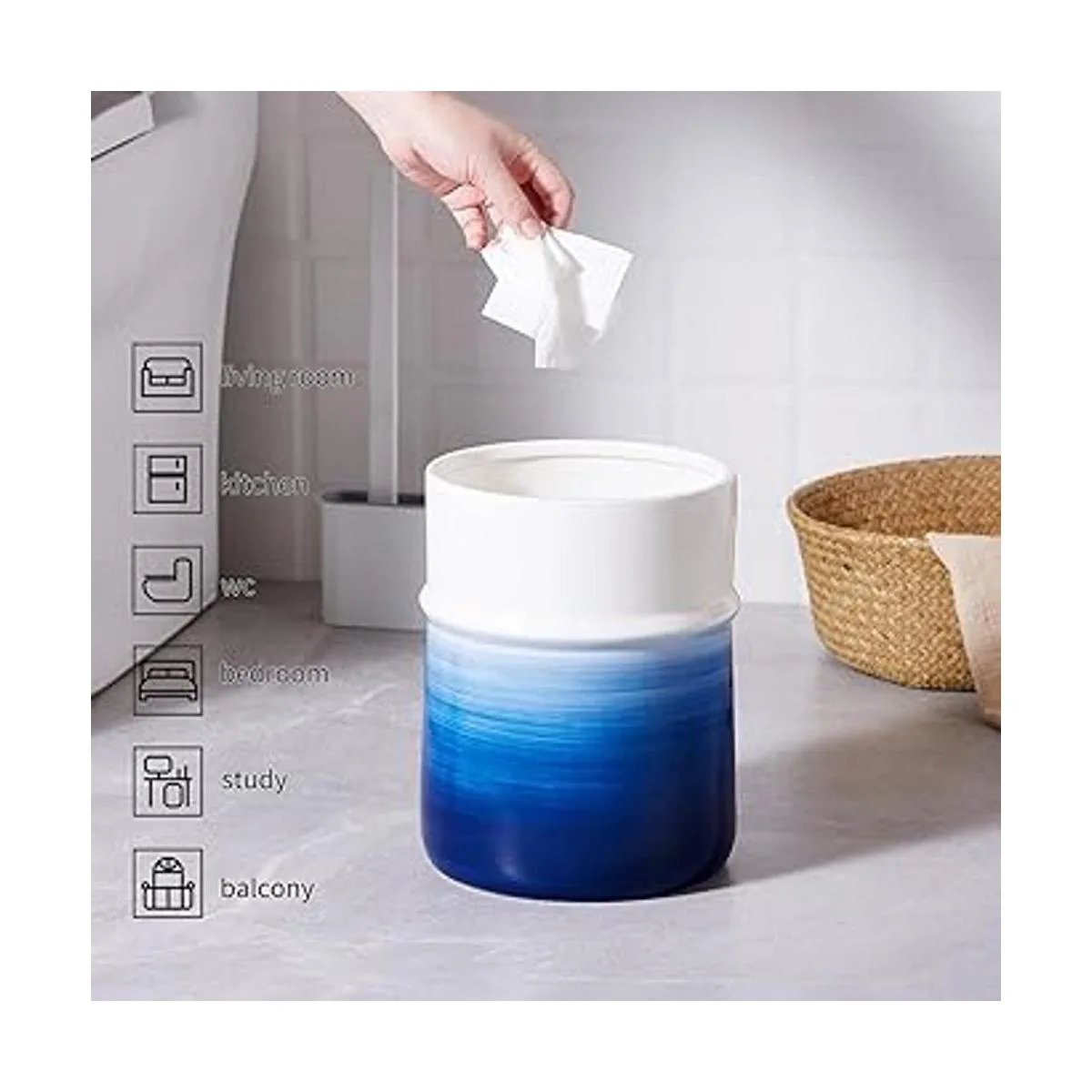 Cubo de basura redondo pequeño decorativo contenedor de_4