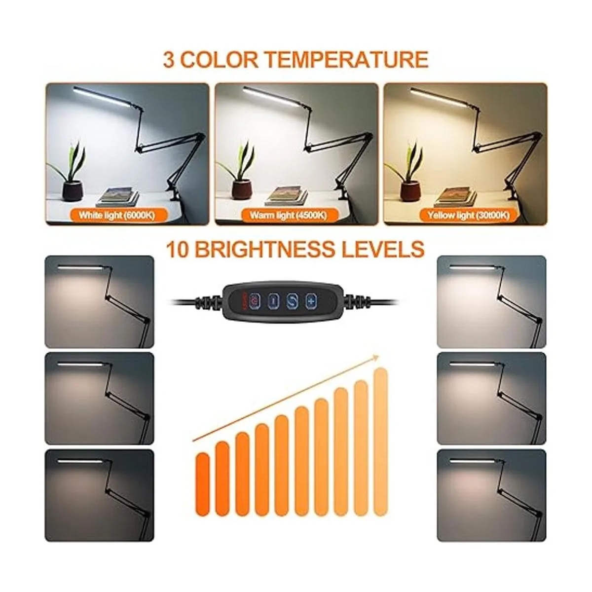 Lámpara de escritorio LED con abrazadera y base redonda_4
