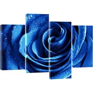 Wieco Art Lienzo de rosa azul con rocío arte de pared_1