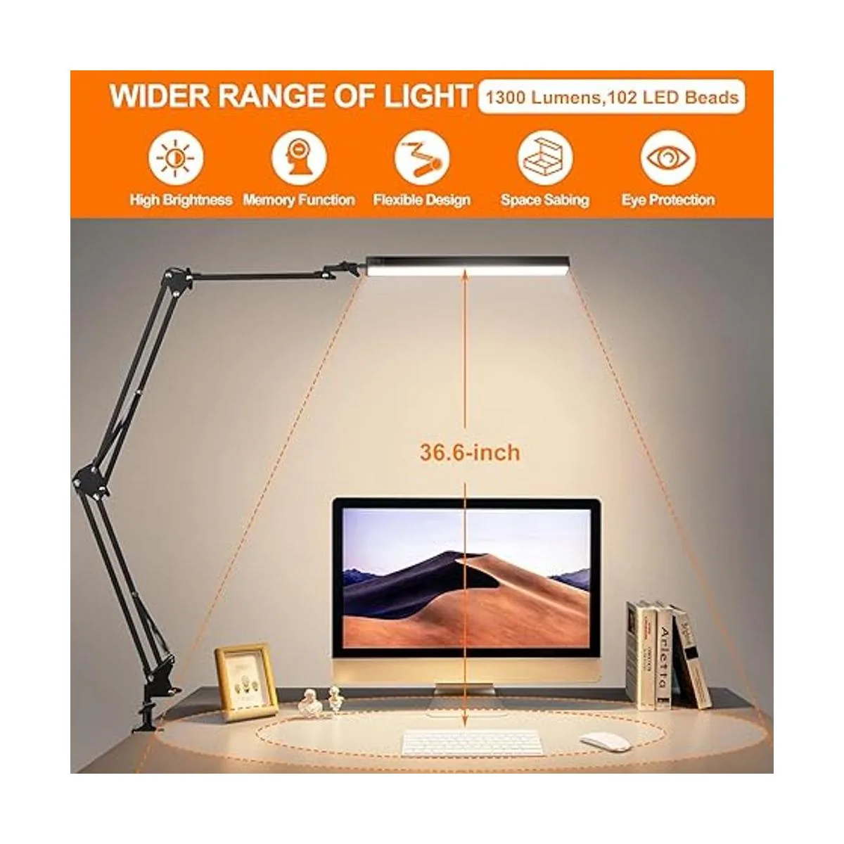 Lámpara de escritorio LED con abrazadera y base redonda_2