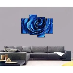 Wieco Art Lienzo de rosa azul con rocío arte de pared_2