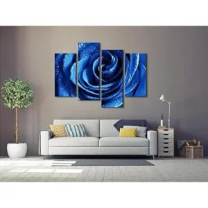 Wieco Art Lienzo de rosa azul con rocío arte de pared_5