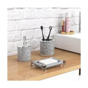 SHYFOY Juego de accesorios de baño de diamante plateado_2