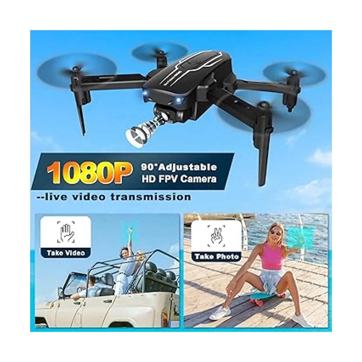 Mini dron con cámara para adultos y niños 1080P HD FPV_2