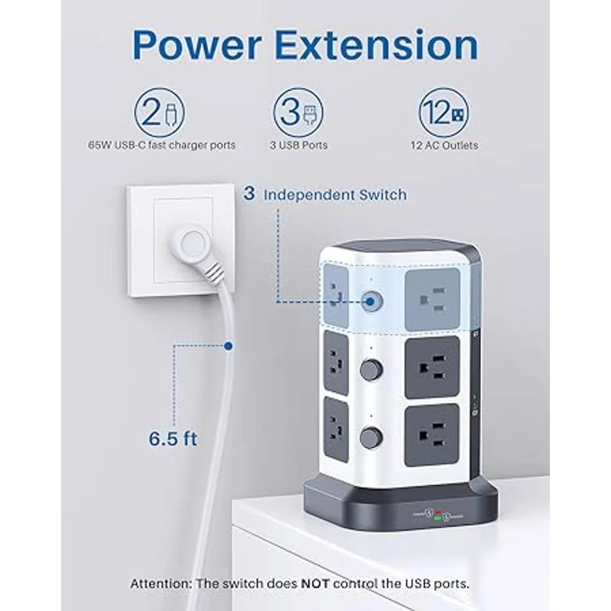 KOOSLA 65 W PD Power Strip Torre Protector de_2