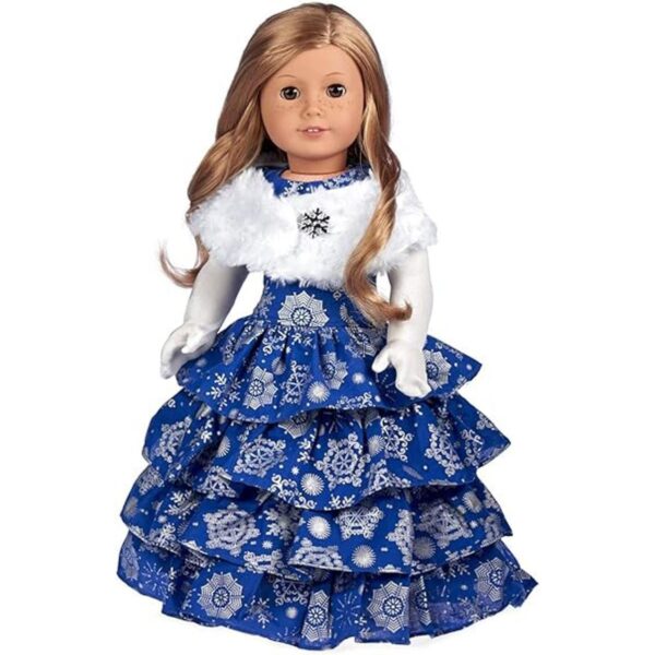 Copo de nieve plateado Vestido azul con estola blanca y