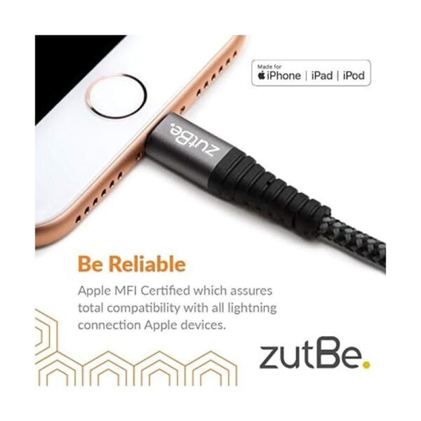 zutBe Shield Cable Lightning con certificado MFi plateado_3