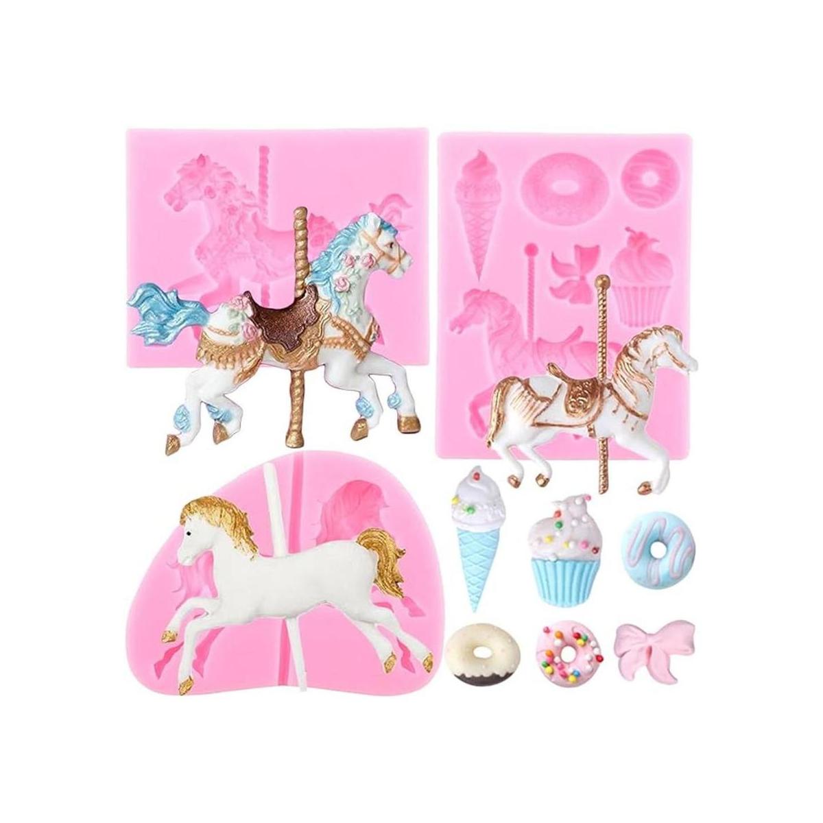 ZiXiang Moldes de silicona para fondant de carrusel para