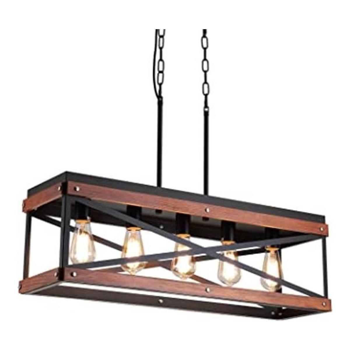 Casa Rústica Isla de Cocina Iluminación de Madera y Metal