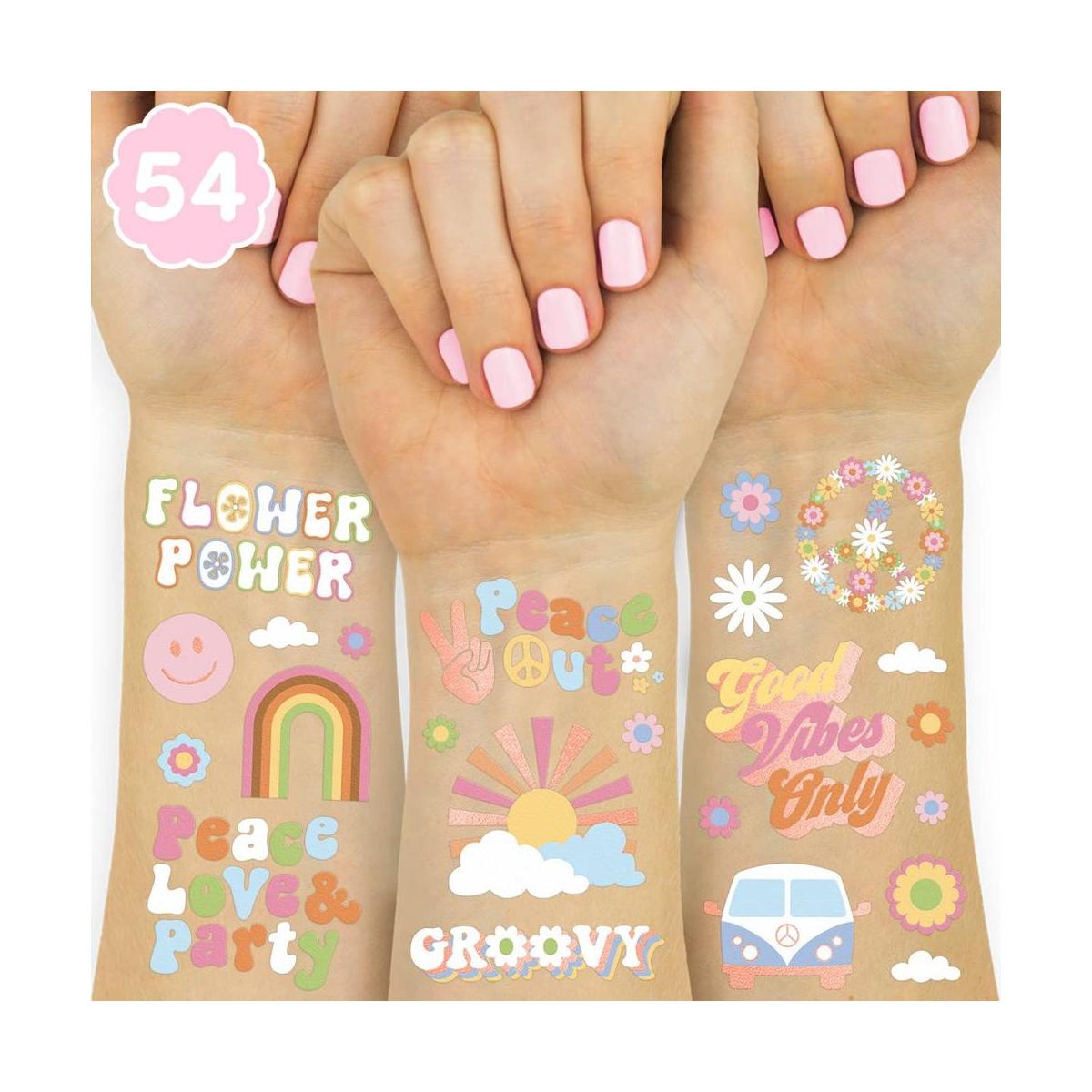 xo Fetti Groovy 70s Tatuajes temporales 48 estilos de