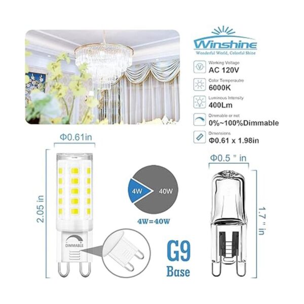 Winshine Bombilla LED G9 regulable de 6000 K luz diurna_3