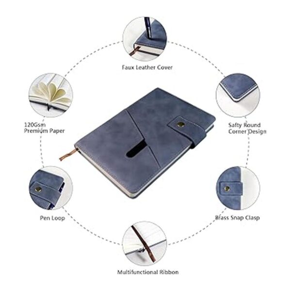 Cuaderno de cuero rayado azul A5 para hombres y mujeres_3