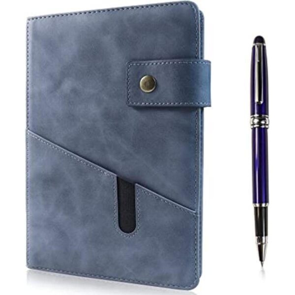 Cuaderno de cuero rayado azul A5 para hombres y mujeres_1