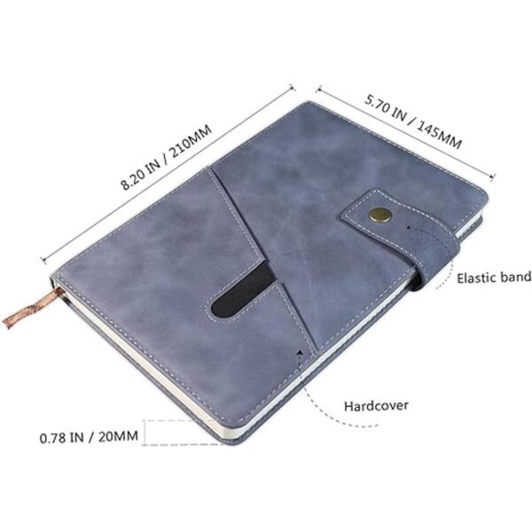 Cuaderno de cuero rayado azul A5 para hombres y mujeres_2
