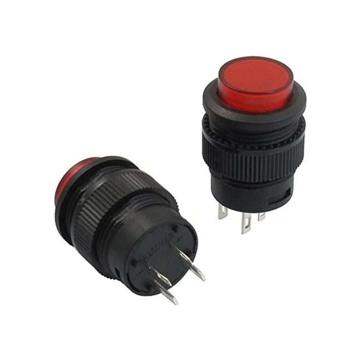 2 Pcs 4 Terminales Rojo Lámpara LED pulsador momentáneo