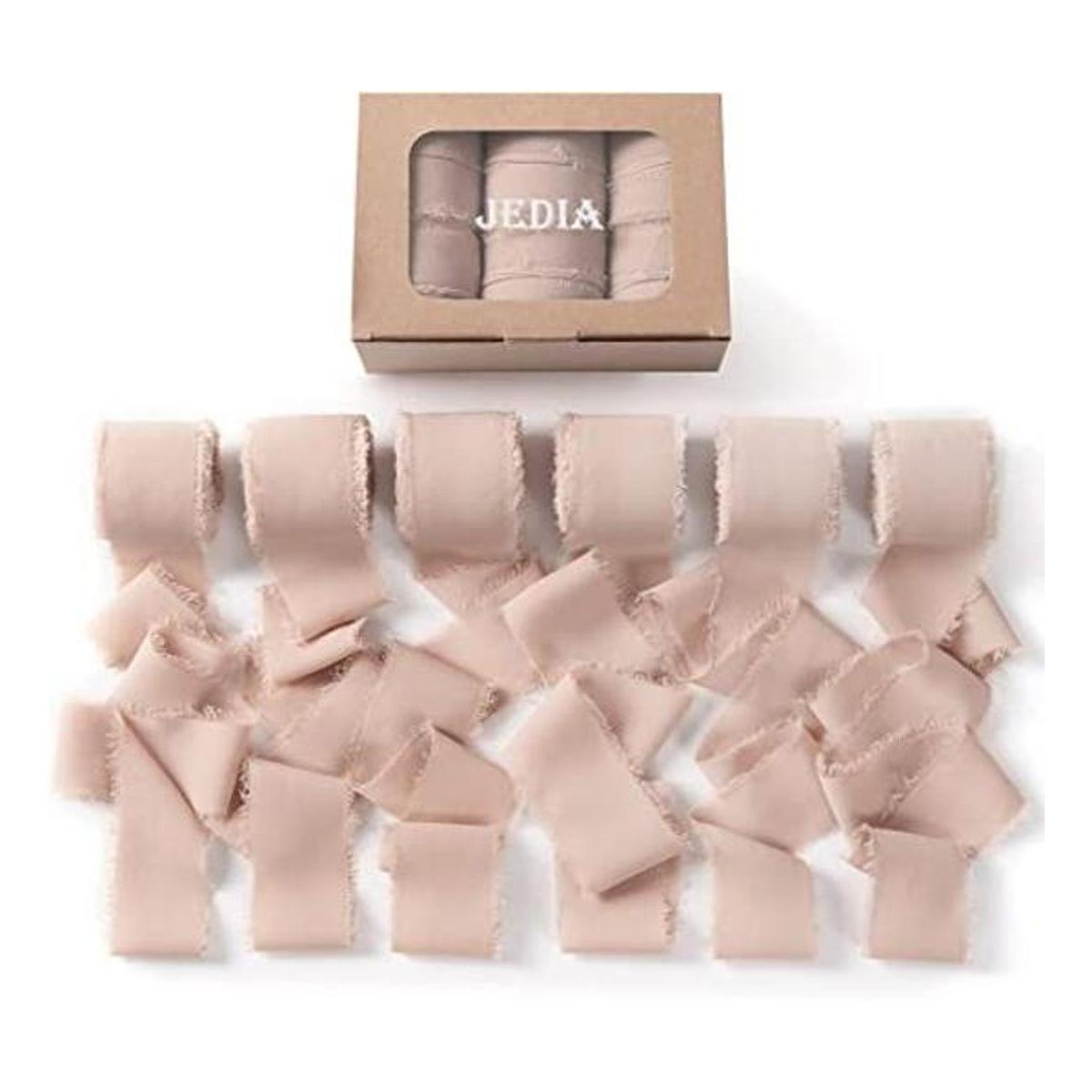 JEDIA Chiffon Ribbon 6 Rolls Natural Handmade Fringe