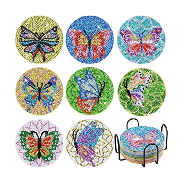 Fennoral 8 posavasos de arte de diamantes con soporte