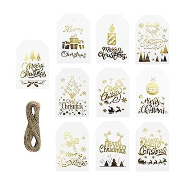 FAZHBARY 100 etiquetas de regalo de Navidad de oro blanco