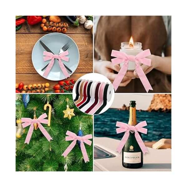 Cinta de terciopelo rosa para envolver regalos de árbol de
