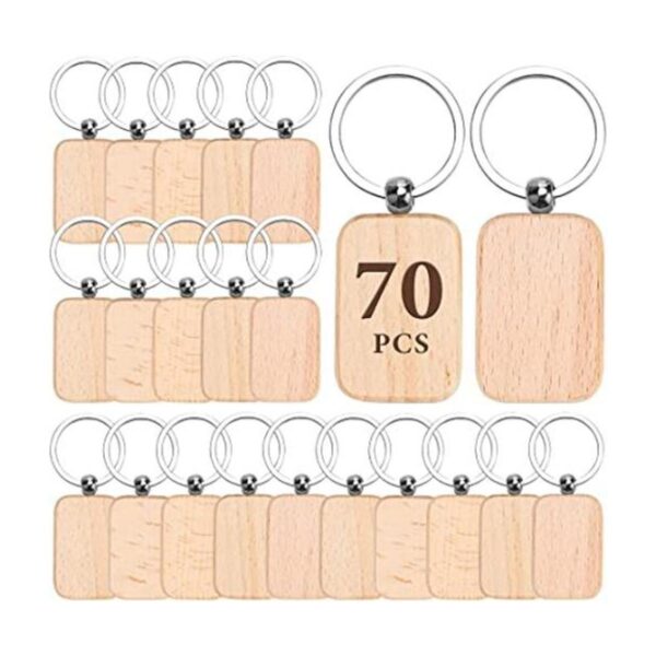 Auihiay 70 llaveros de madera en blanco con grabado de