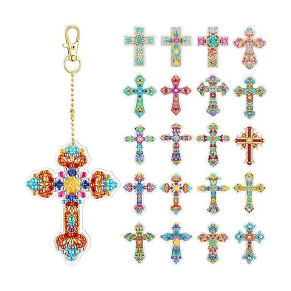 20 llaveros de pintura de diamantes de cruz de doble cara