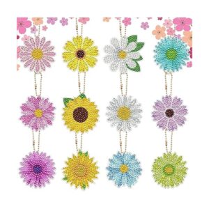 12 llaveros de pintura de diamantes de flores de primavera