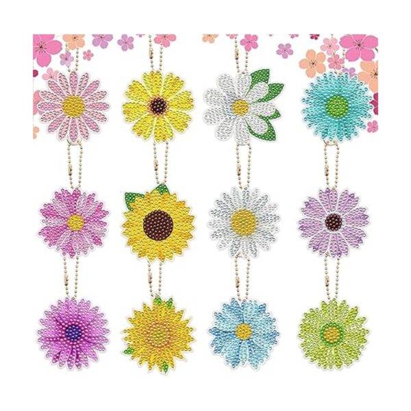 12 llaveros de pintura de diamantes de flores de primavera