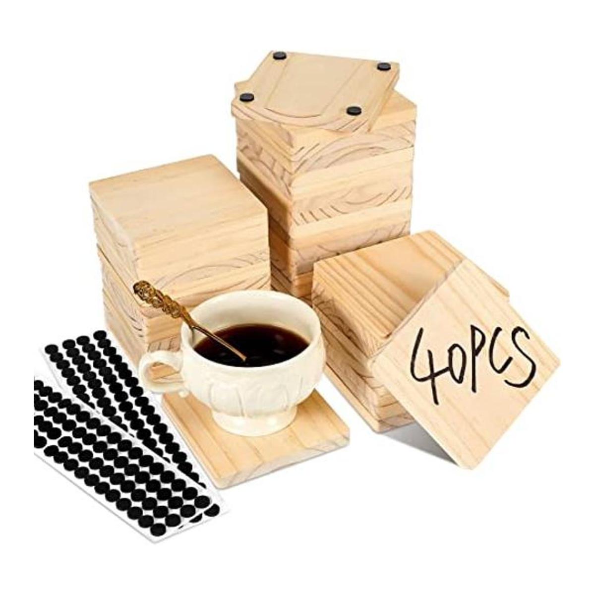 40 posavasos de madera sin terminar cuadrados de madera