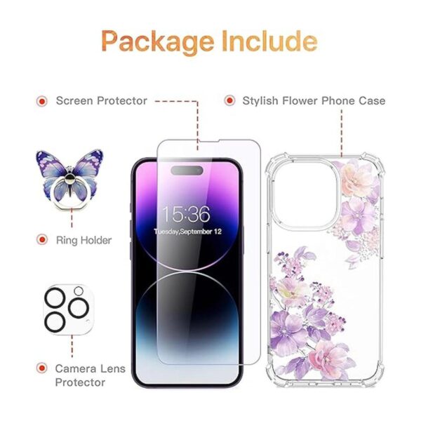 RoseParrot Funda para iPhone 14 Pro con protector de_2