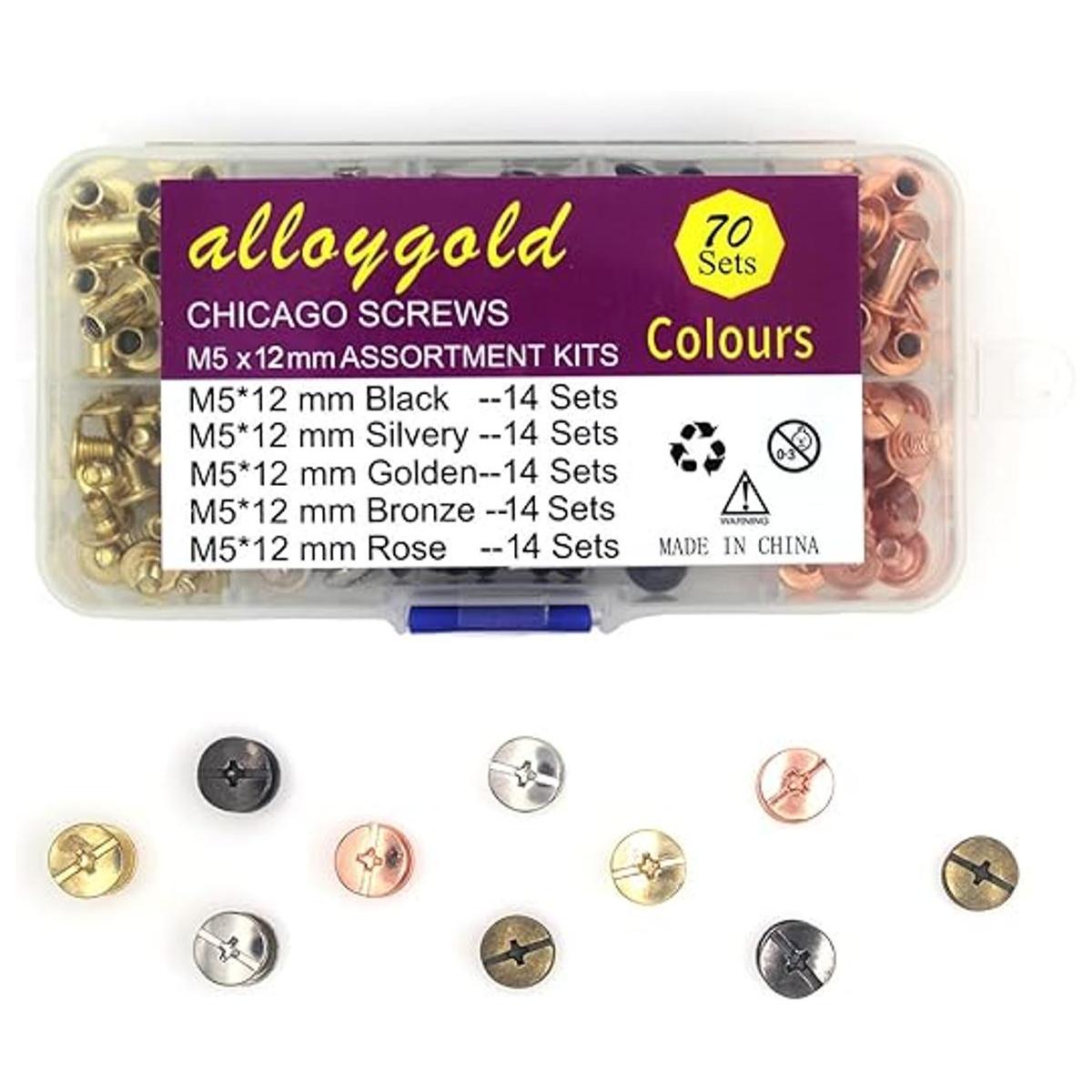 Alloygold Juego de 70 tornillos Chicago de 5 colores de