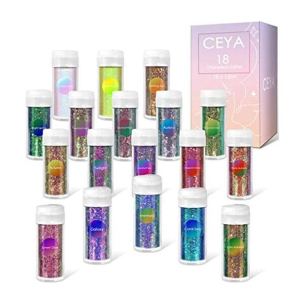 Ceya Juego de purpurina gruesa camaleón de 18 colores 6.3