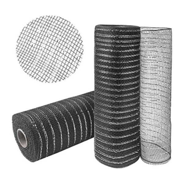 2 rollos de malla decorativa negra con alambre de lámina_1