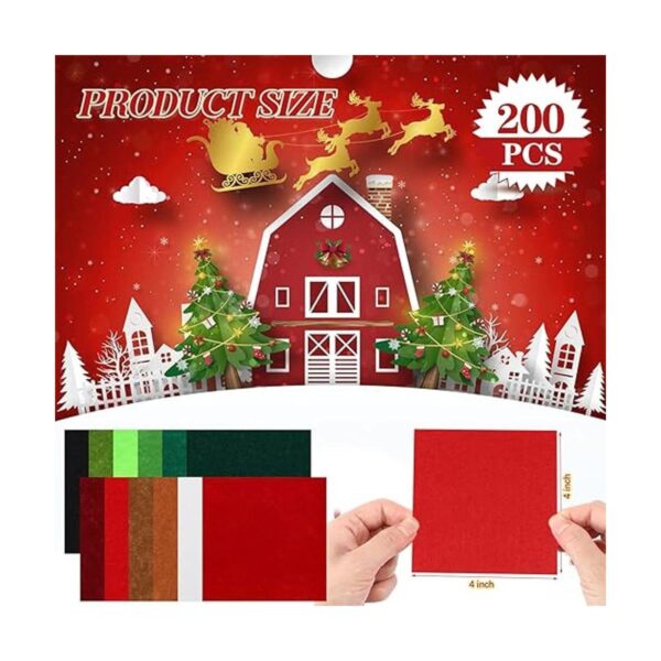 200 hojas de tela de fieltro de Navidad de 4 x 4 pulgadas