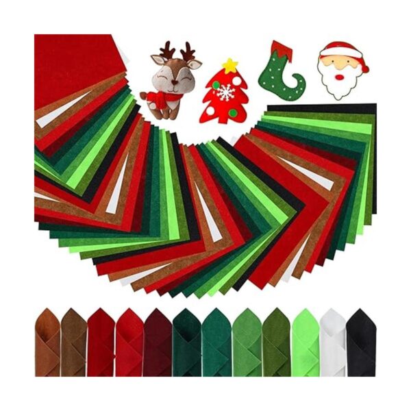 200 hojas de tela de fieltro de Navidad de 4 x 4 pulgadas