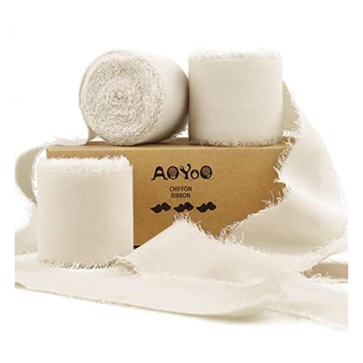 Juego de 3 rollos de cinta de seda de gasa con flecos