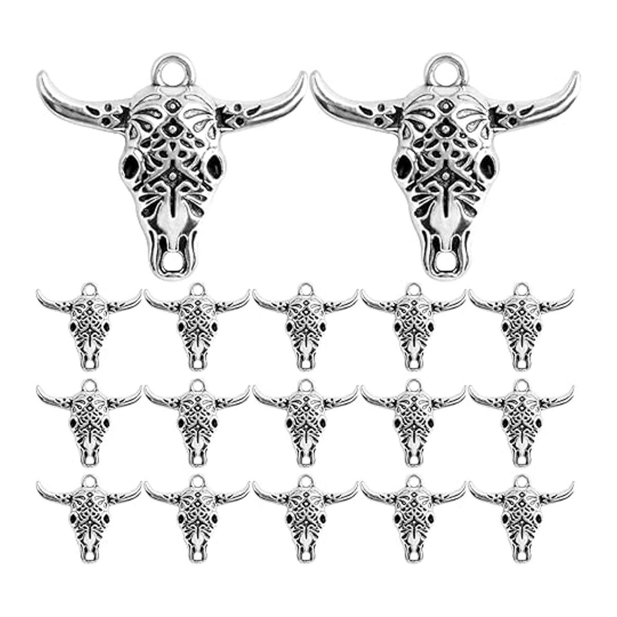 50 dijes de calavera de vaca hueca de plata antigua