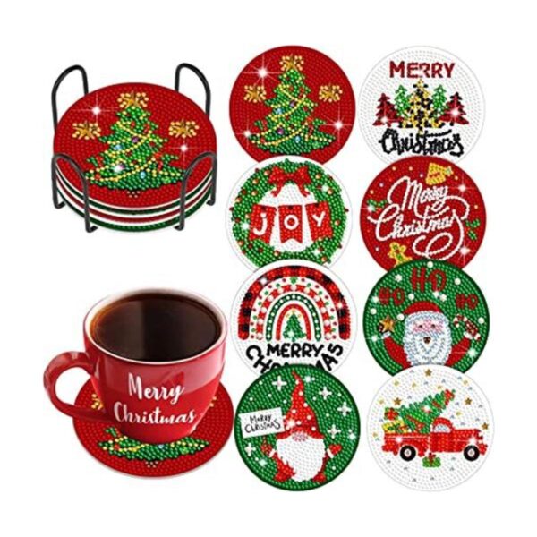 8 piezas de posavasos de pintura de diamantes de Navidad