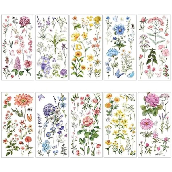 10 hojas de transferencia de flores botánicas para