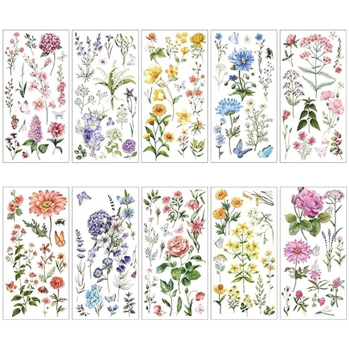 10 hojas de transferencia de flores botánicas para