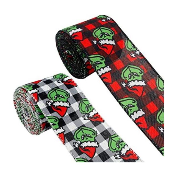 2 rollos de cinta de Navidad con borde con alambre de