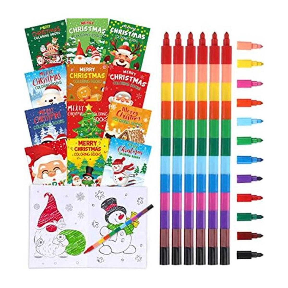 24 libros para colorear de Navidad con 24 crayones