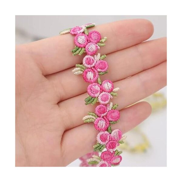 Cinta de encaje floral 10 yardas bordado rosa oscuro_2