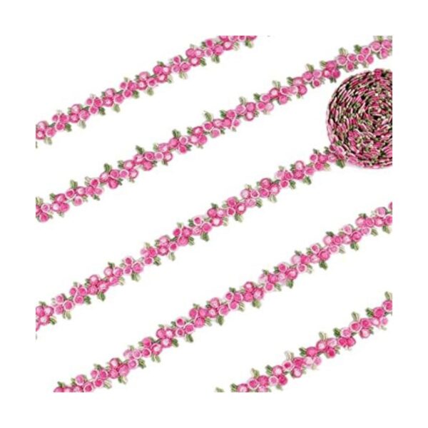 Cinta de encaje floral 10 yardas bordado rosa oscuro_1