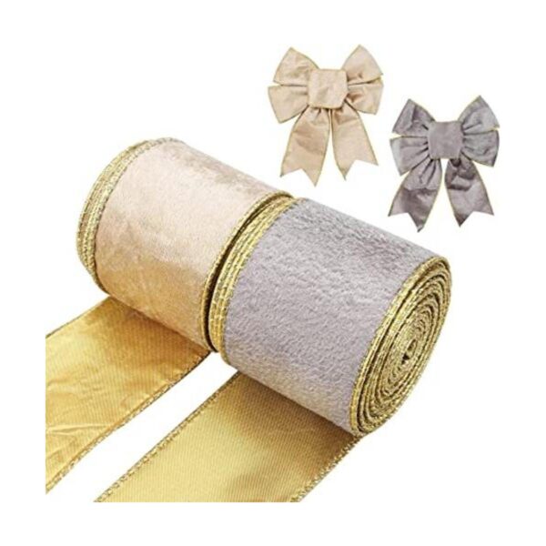 2 rollos de cintas de Navidad color dorado champán plata